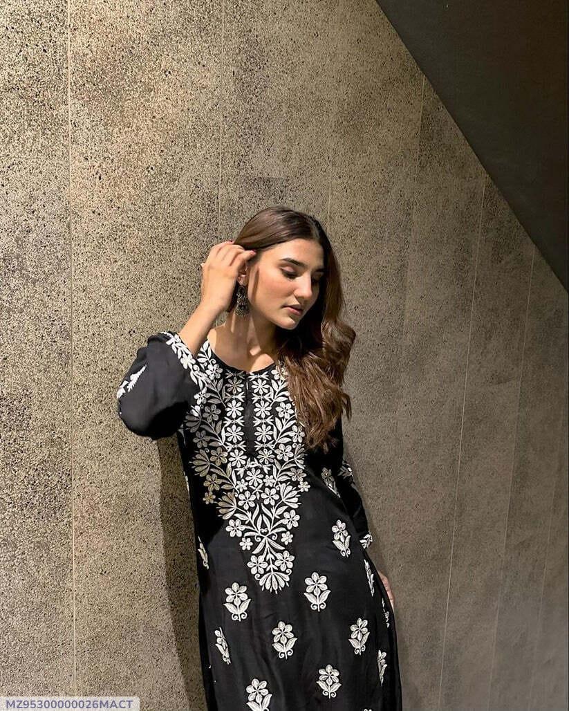 1 Pc Women's Stitched Linen Embroidered Kurta