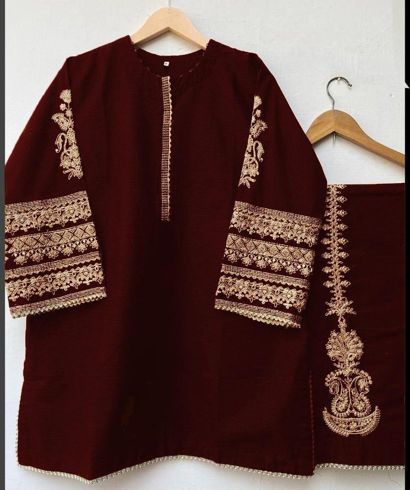 2 Pcs Women’s Stitched Katan Silk Tilla Embroidered Suit