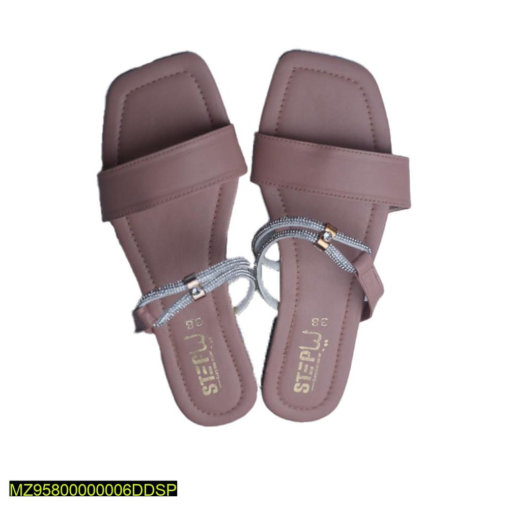 Peach Rexine Flat Sandals with Metallic Strap