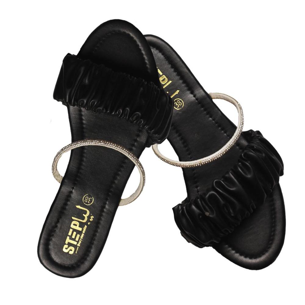 Women's Rexine Plain Flats, Black