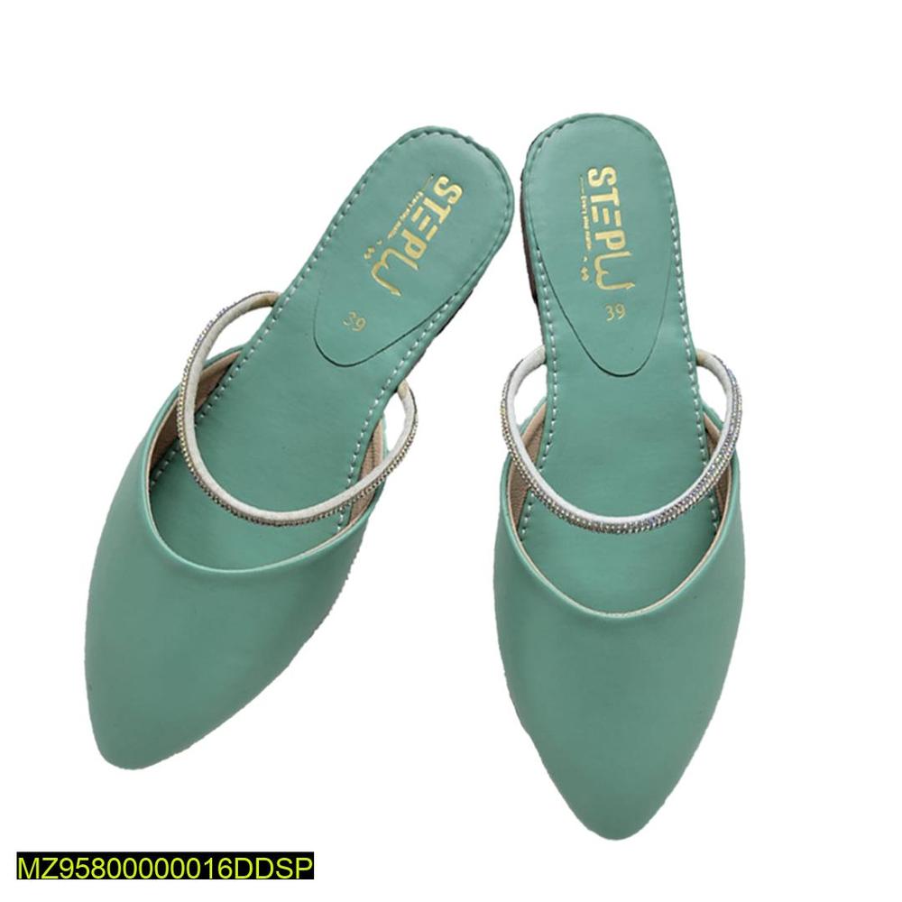 Green Pointed Toe Rexine Slides for Women