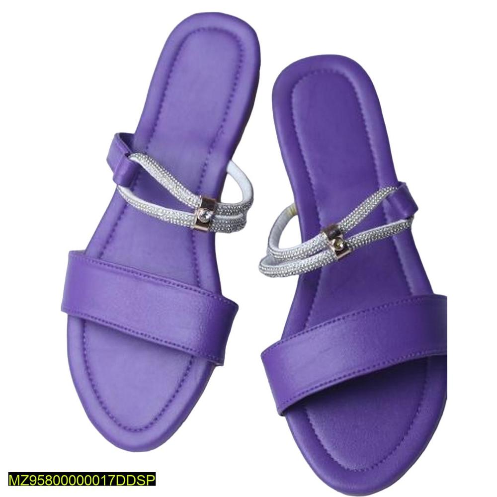 Purple Rexine Flat Sandals with Silver Strap for Women