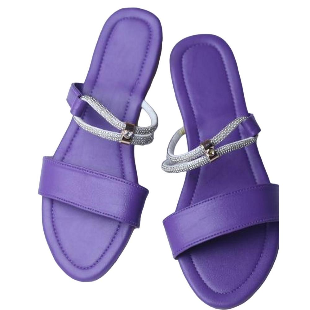 Purple Rexine Flat Sandals with Silver Strap for Women