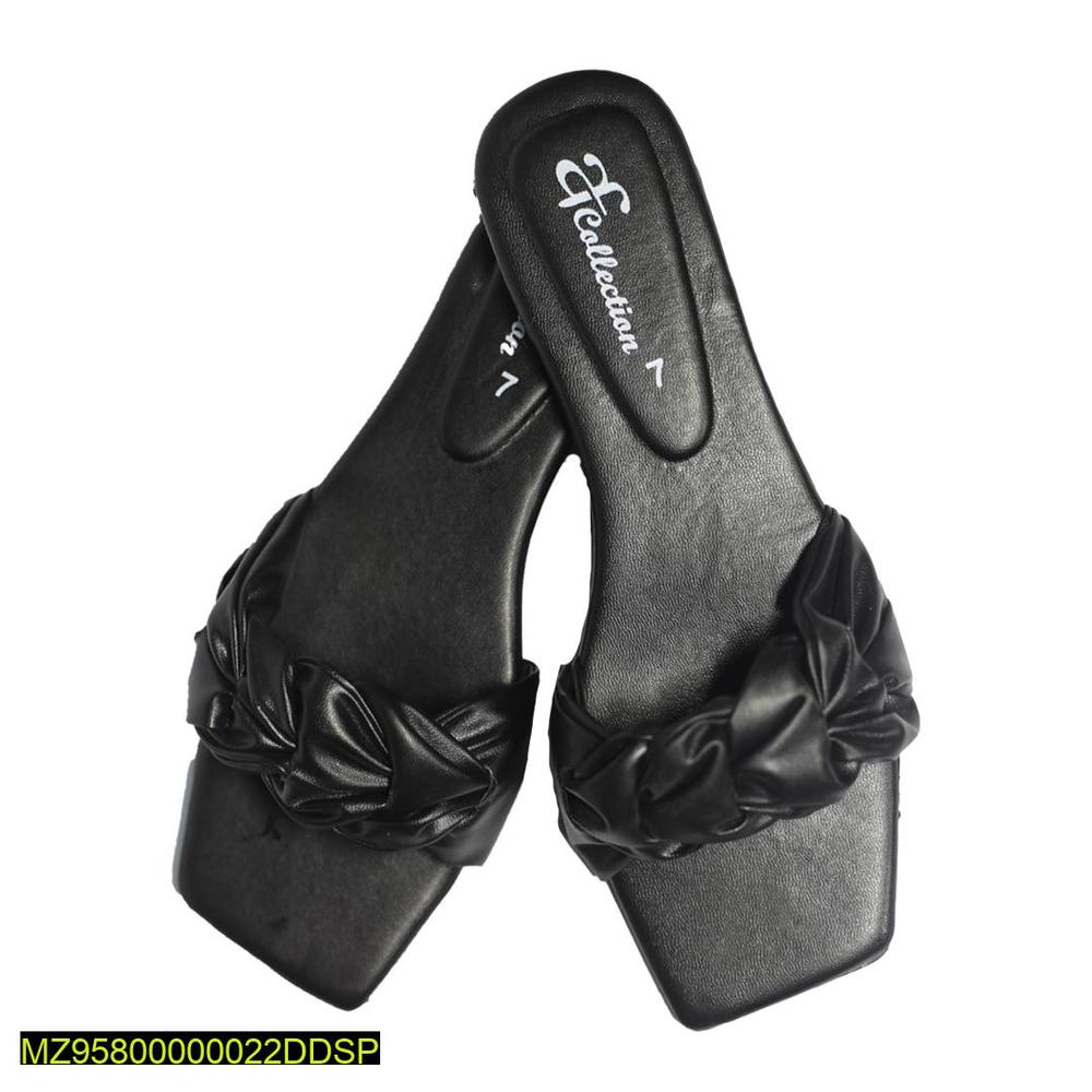 Black Ruffled Bow Slippers with Square Toe