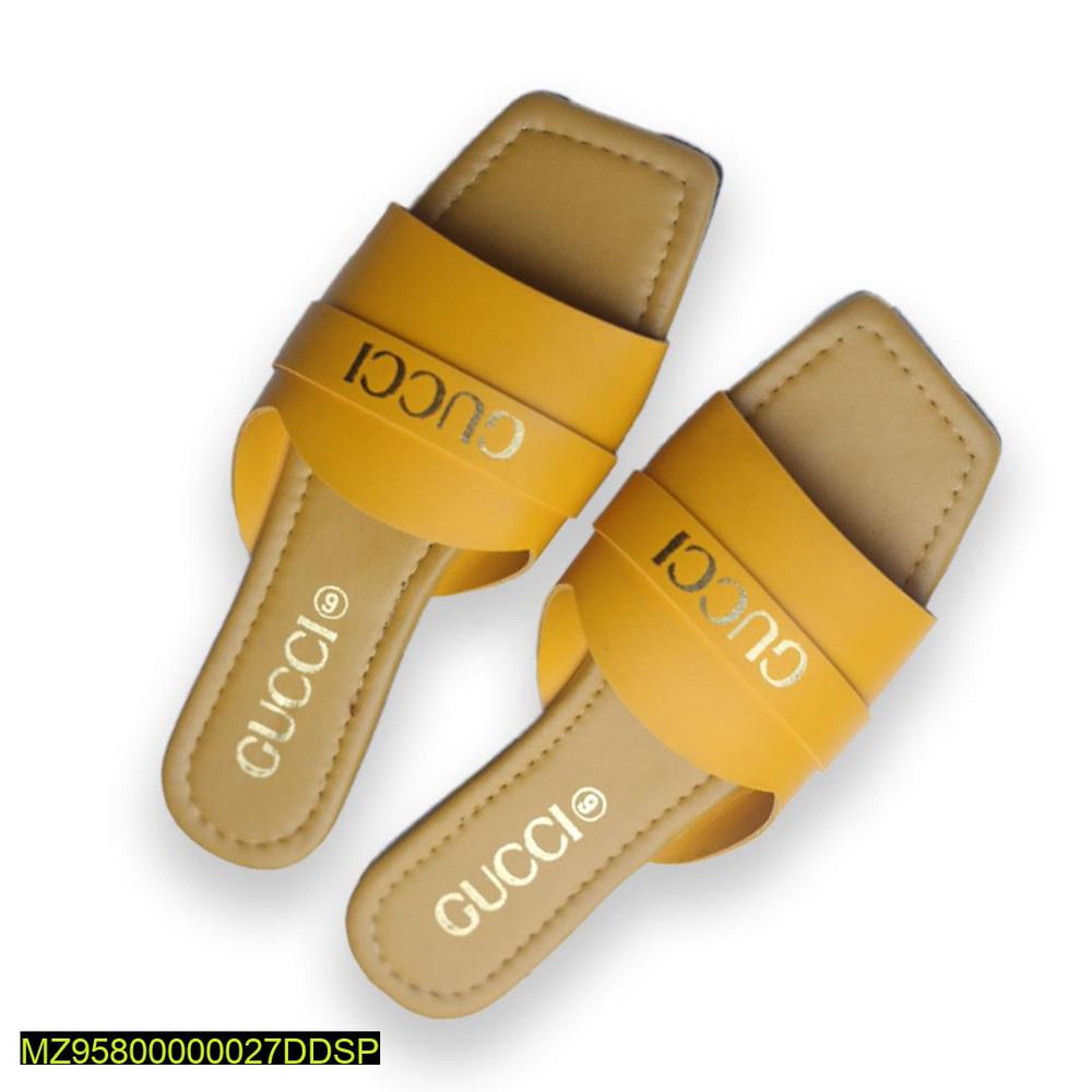 Women's Rexine Slippers Mustard Yellow Gucci Brand