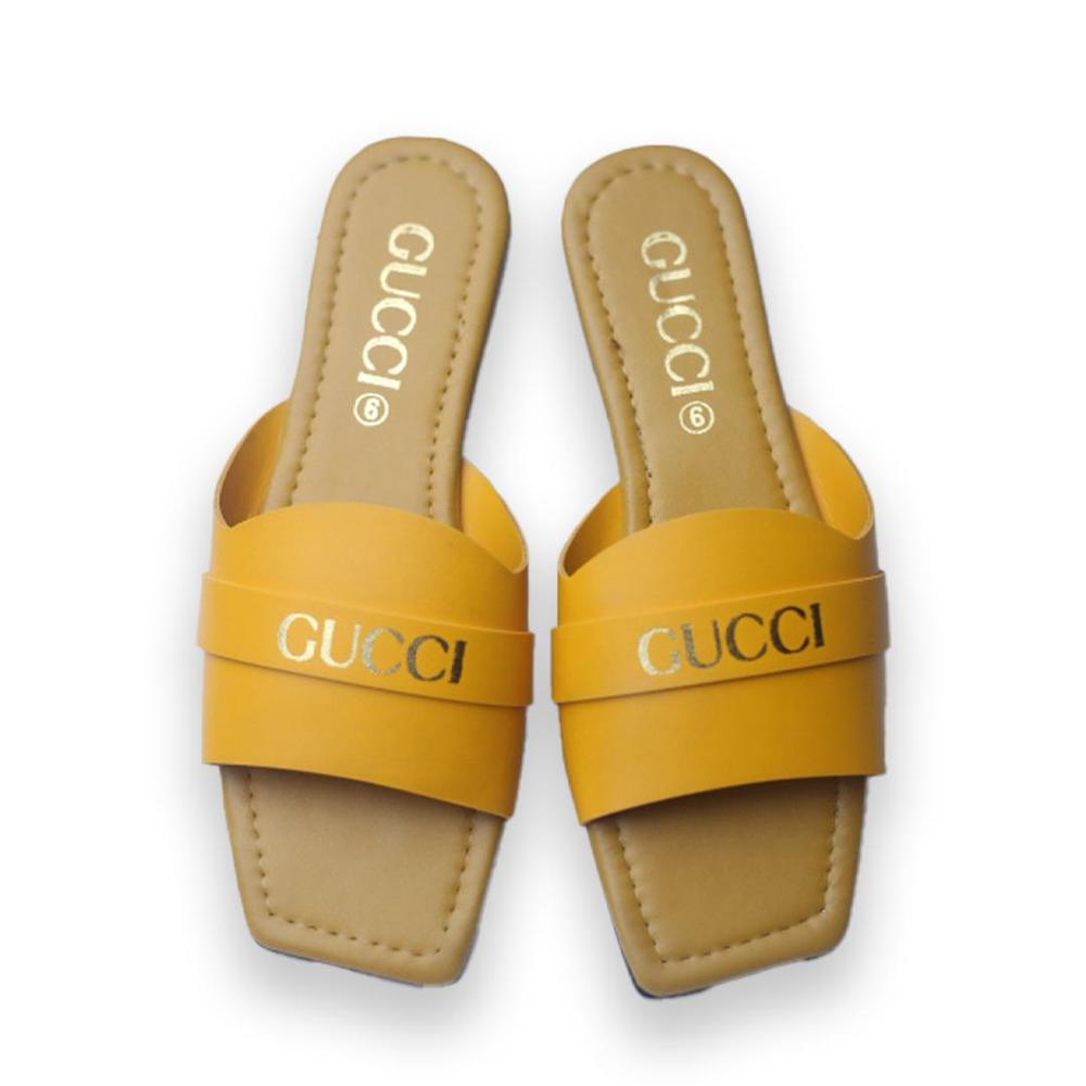 Women's Rexine Slippers Mustard Yellow Gucci Brand