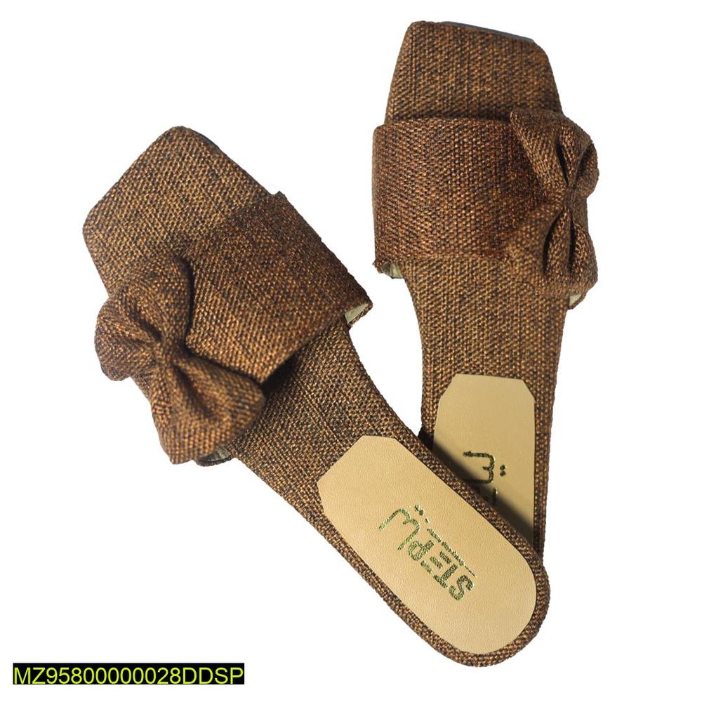 Women's Bow Slippers Brown Rexine Comfortable Home Wear