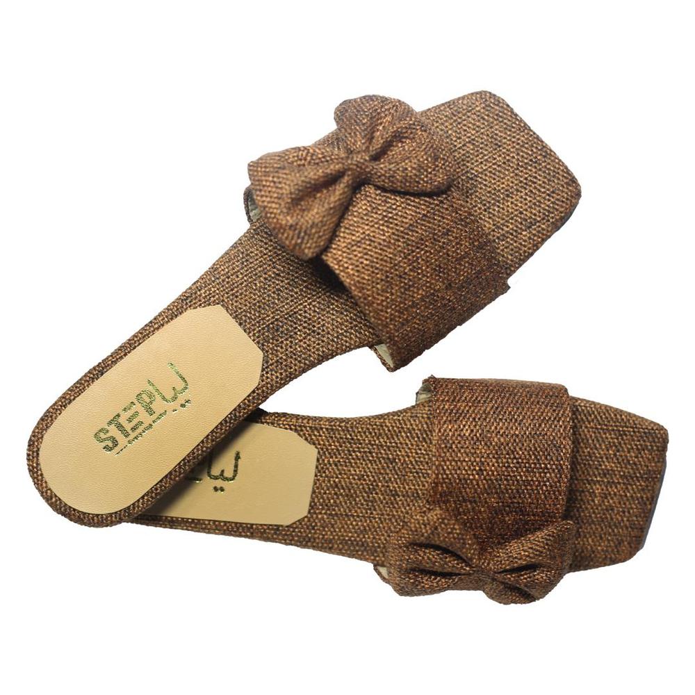 Women's Bow Slippers Brown Rexine Comfortable Home Wear