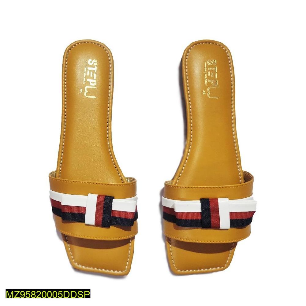 Women's Red Bow Slippers with Square Toe & Leather Sole
