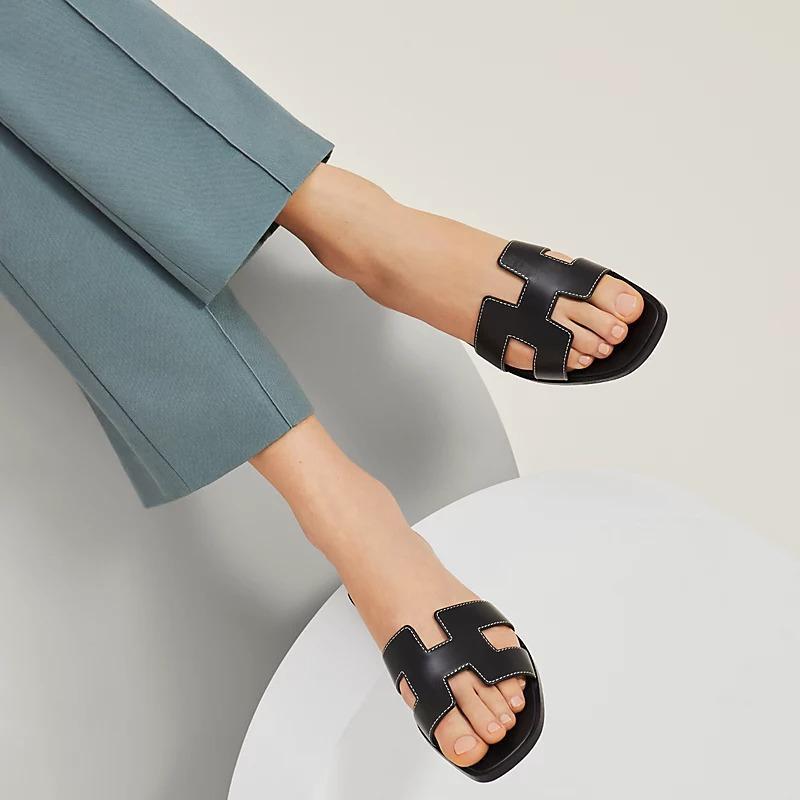 Women's Black H-Strap Rexine Slides