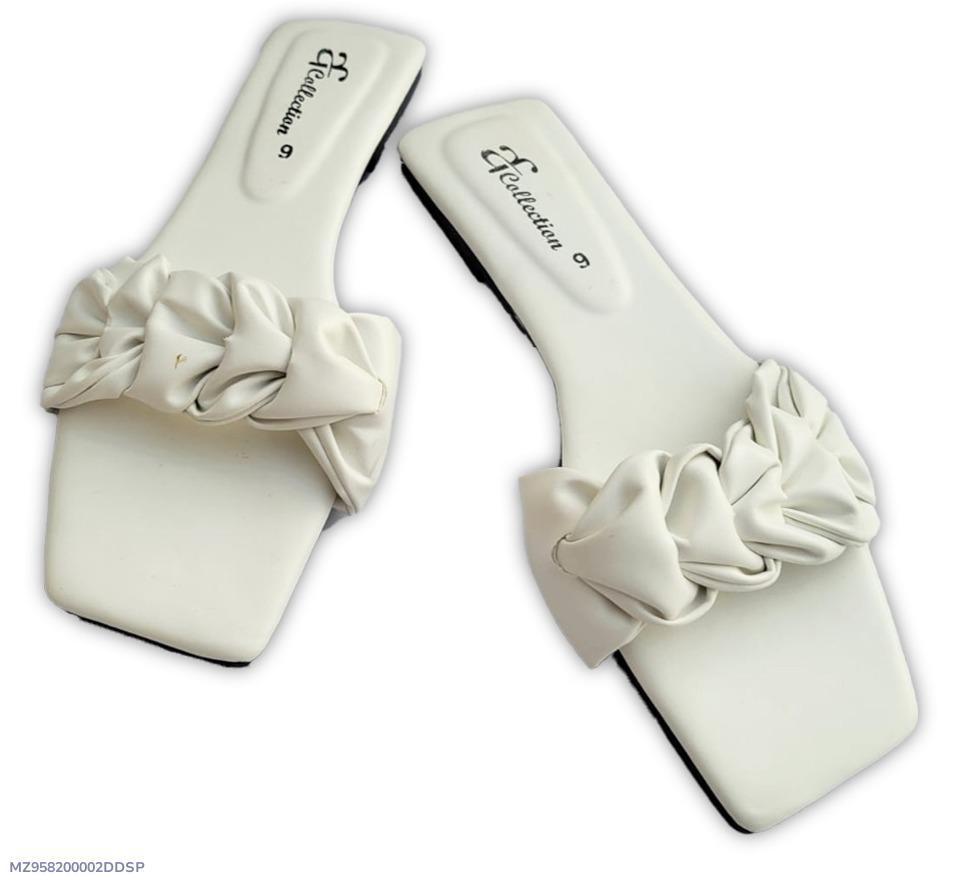 White Braided Bow Flat Sandals for Women