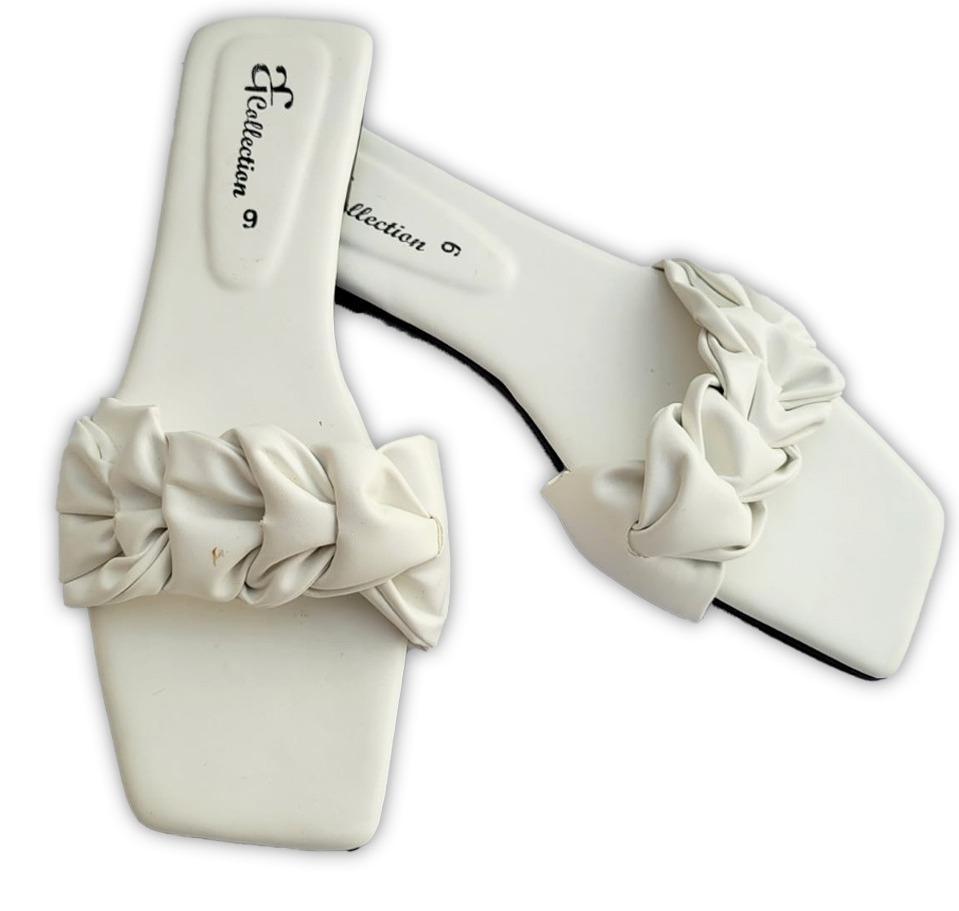 White Braided Bow Flat Sandals for Women