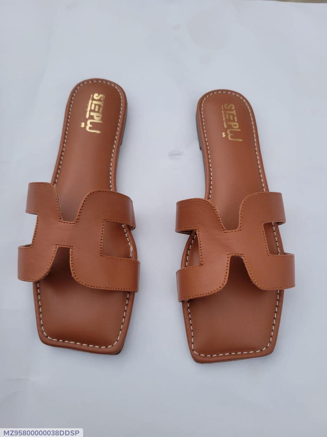 Women's H-Strap Brown Rexine Slides Size 6-11