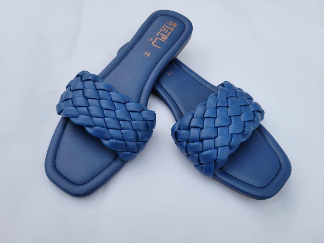 Women's Blue Woven Rexine Slippers Size 6-11