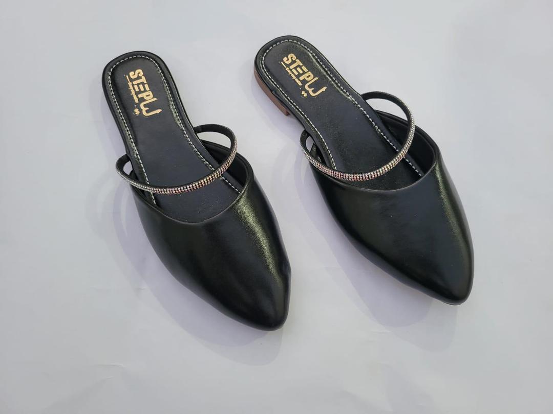 Black Pointed Toe Mules with Rhinestone Strap