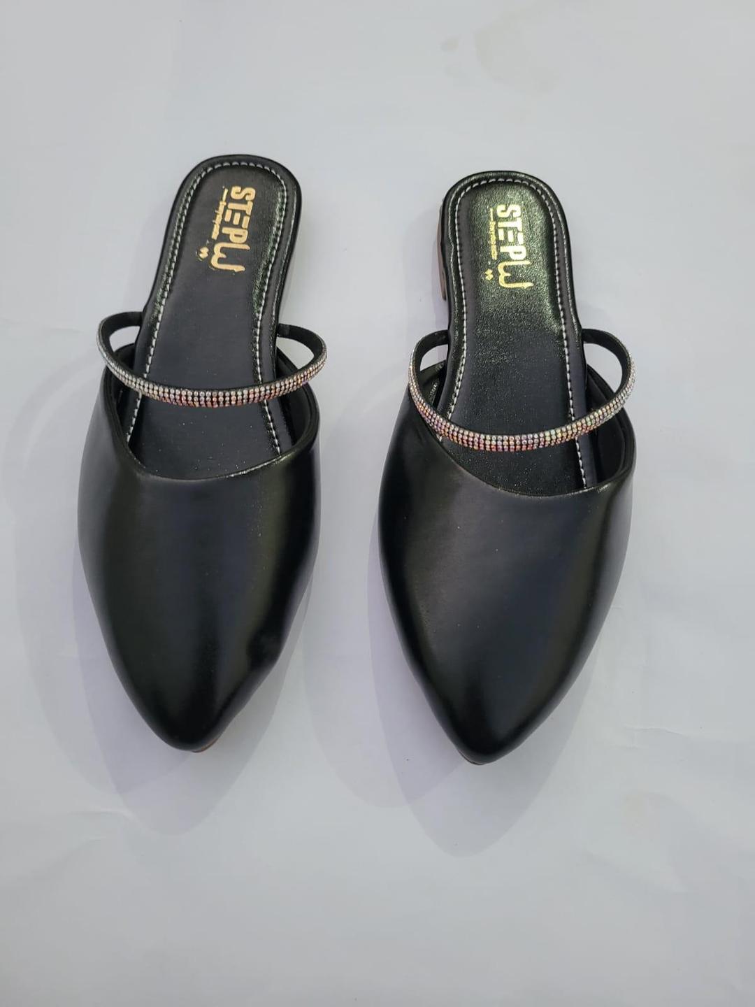 Black Pointed Toe Mules with Rhinestone Strap