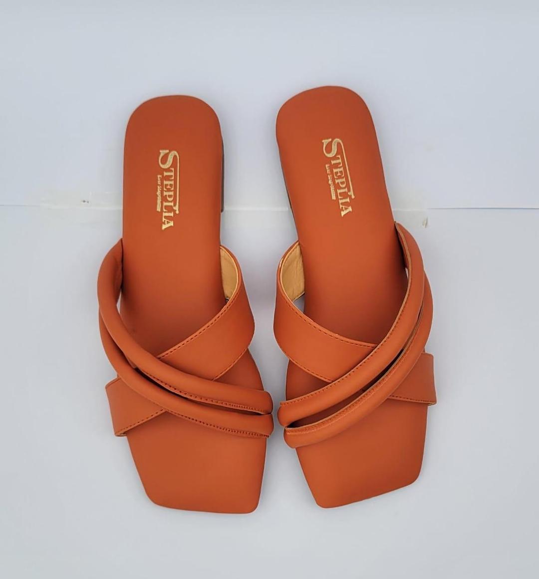Orange Cross Strap Rexine Slides for Women