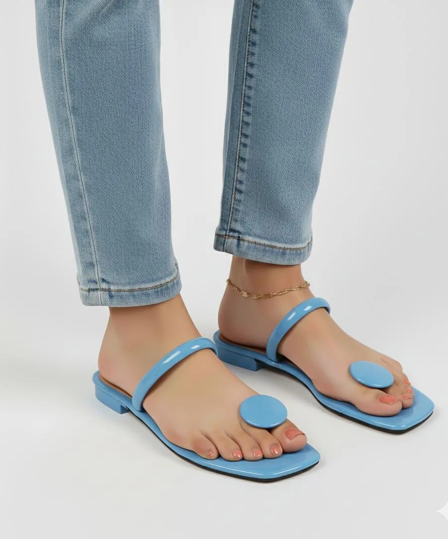 Women's Blue Rexine Flat Sandals Size 6-11