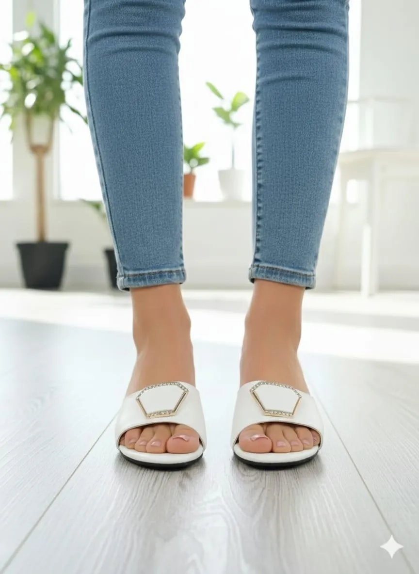 Stylish Women's Fancy Block Heels in White - Available in 6 Sizes