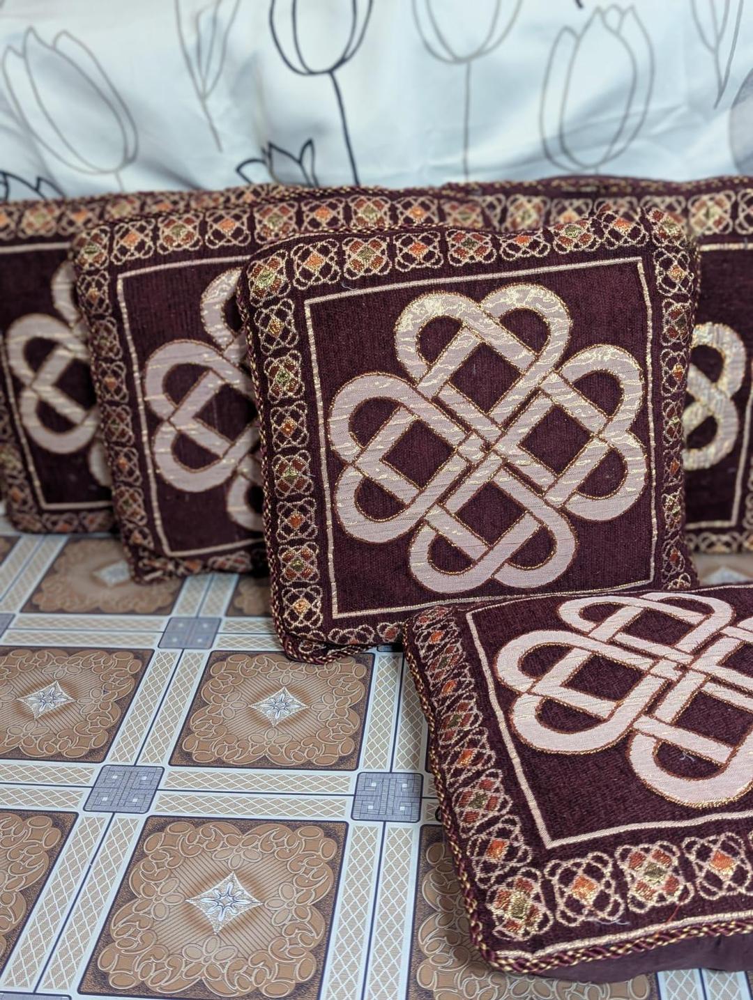 Luxurious 5 Pcs Maroon Velvet Embroidered Cushion Covers