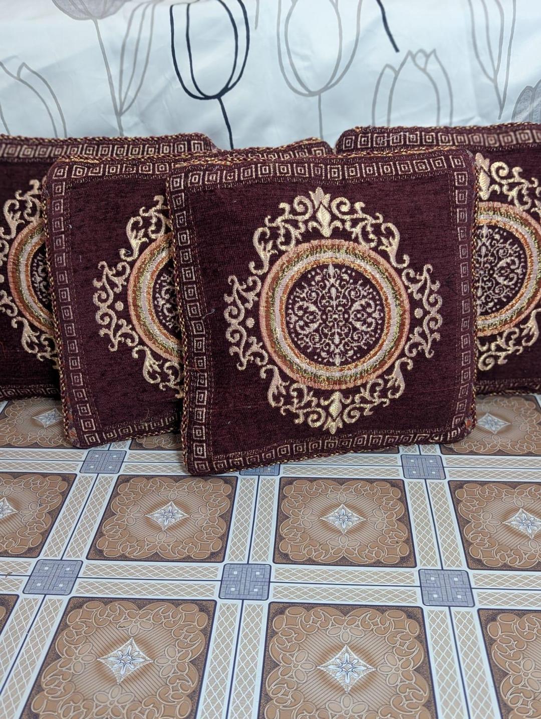 Luxurious 5 Pcs Maroon Velvet Embroidered Cushion Covers