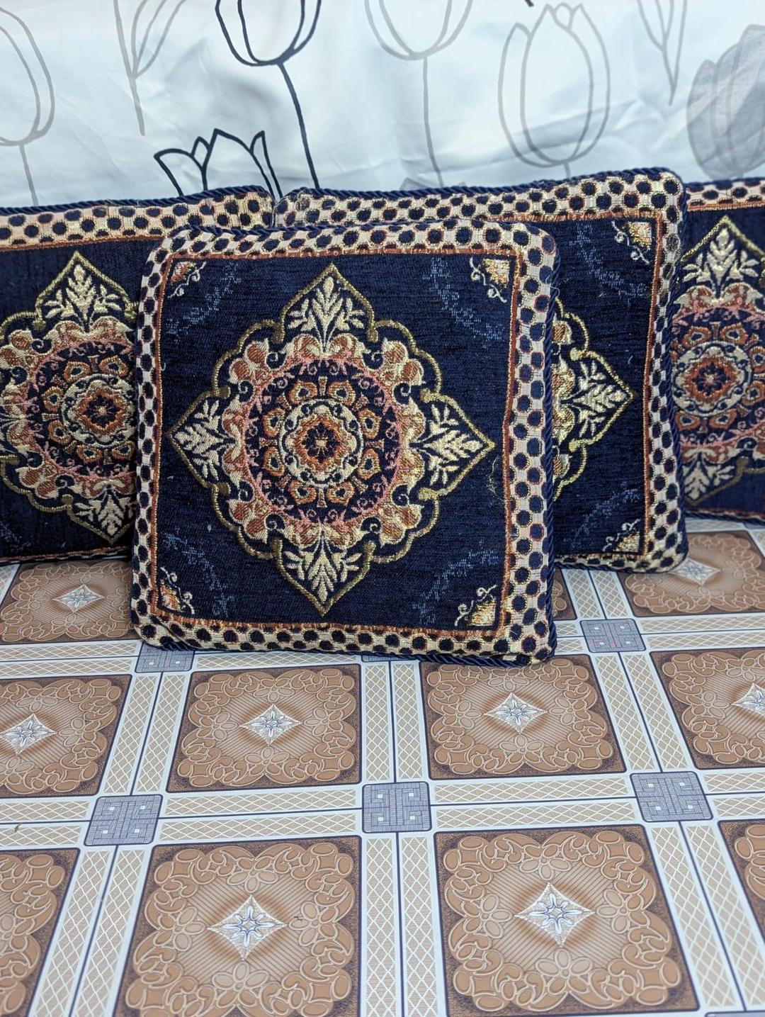 5 Pcs Embroidered Velvet Cushion Covers in Blue