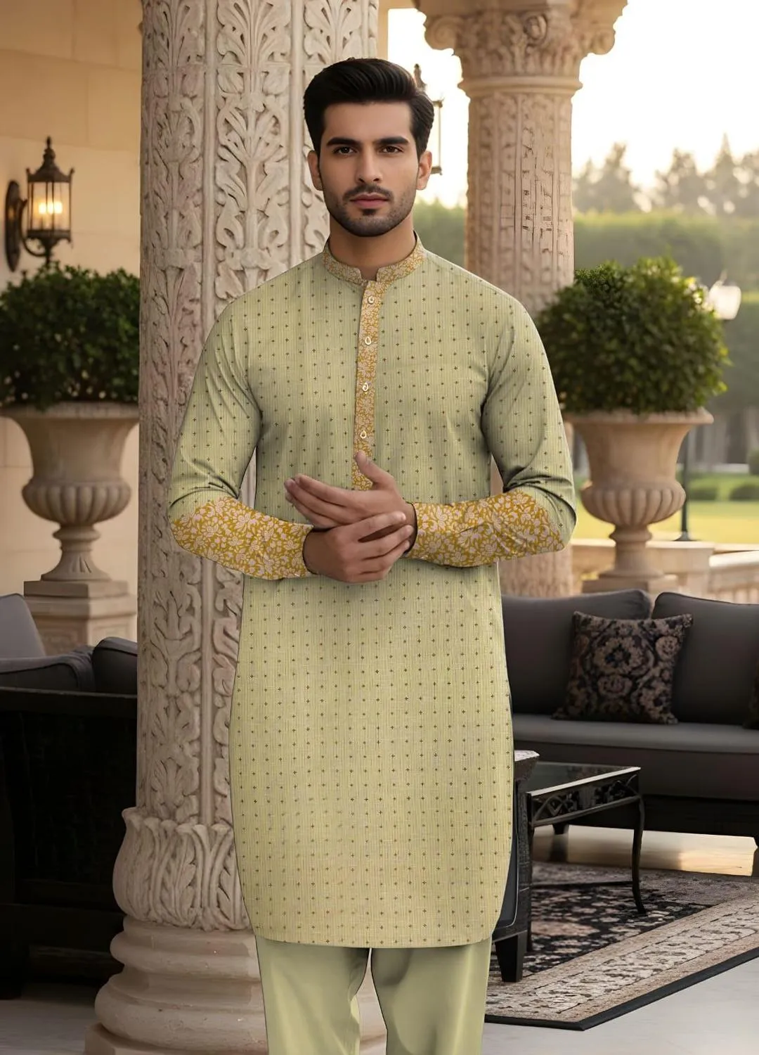 Men’s Unstitched Cotton Self Print Suit