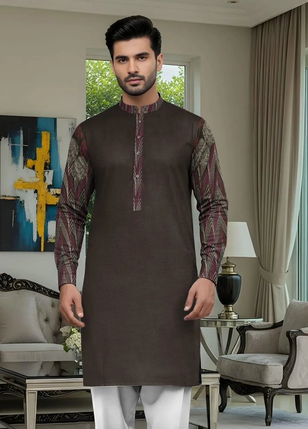 Men’s Unstitched Cotton Self Print Suit