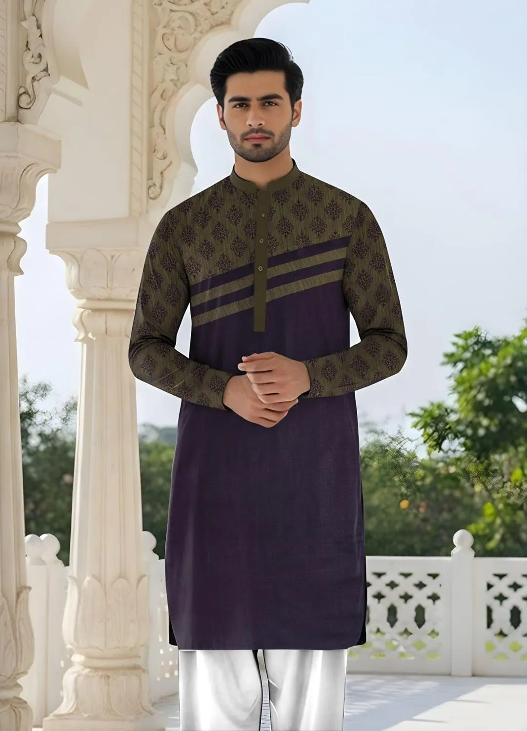 Men’s Unstitched Cotton Self Print Suit