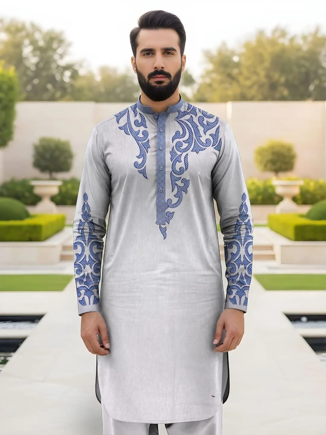 Men’s Unstitched Cotton Self Print Suit