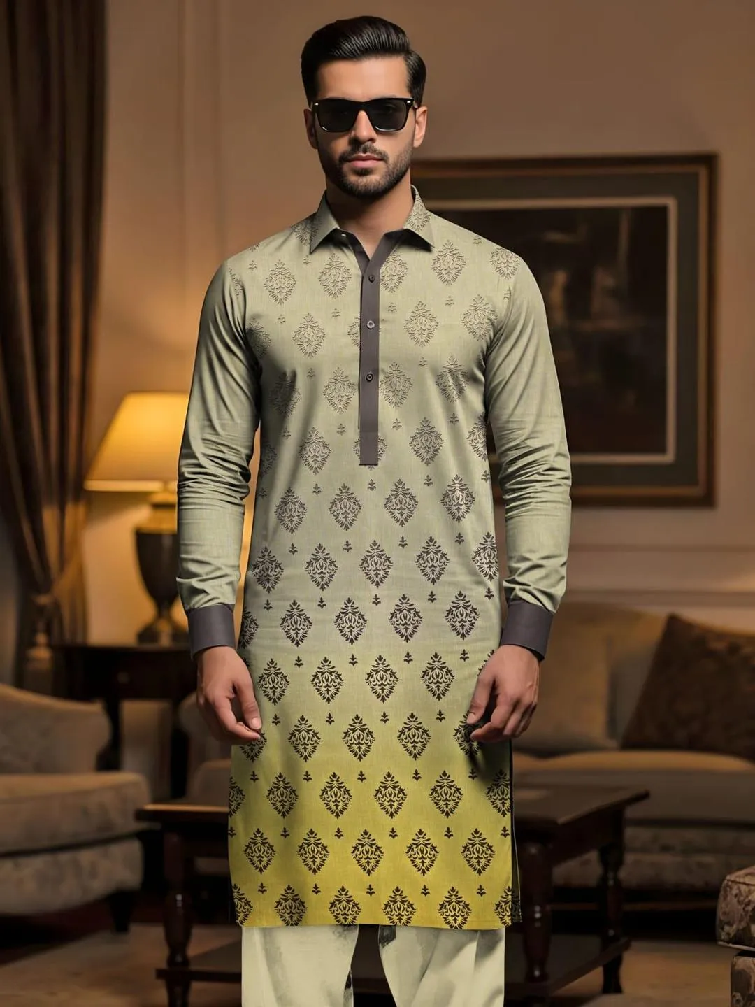 Men’s Unstitched Cotton Self Print Suit
