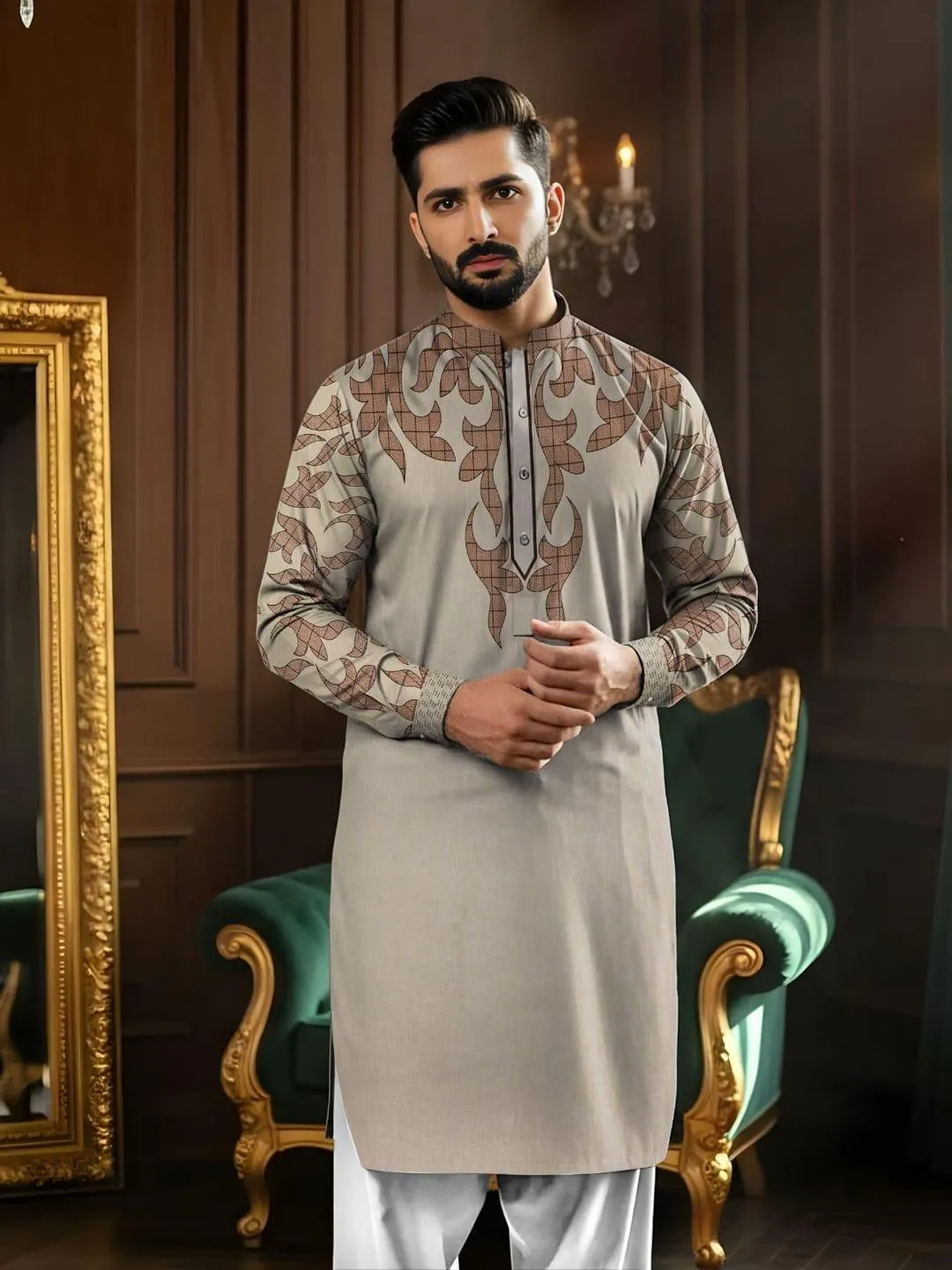 Men’s Unstitched Cotton Self Print Suit