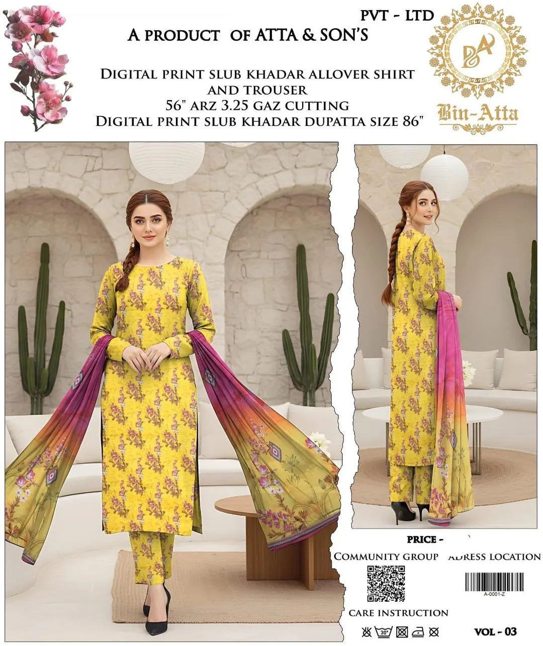 3 Pcs Women's Unstitched Printed Suit