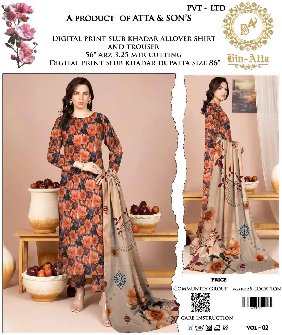 3 Pcs Women's Unstitched Printed Suit