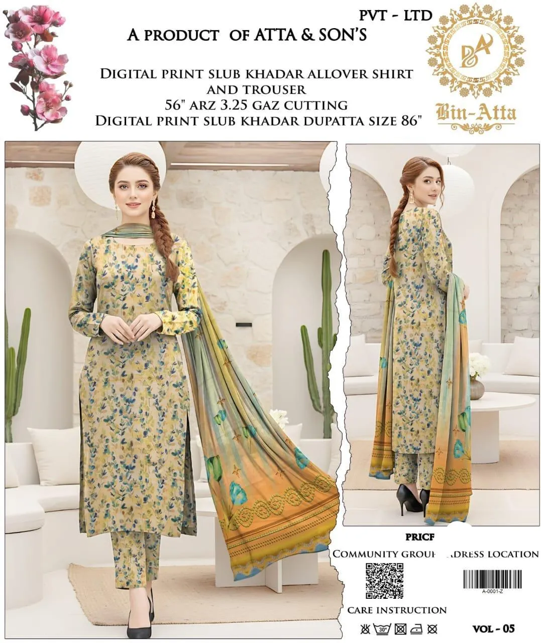 3 Pcs Women's Unstitched Printed Suit