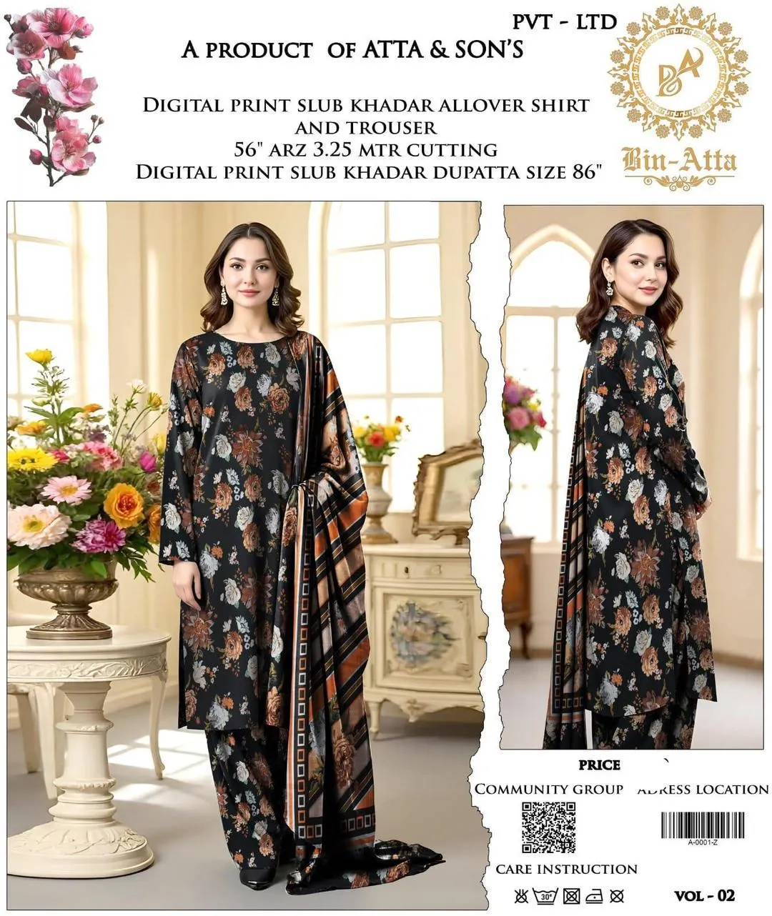 3 Pcs Women's Unstitched Printed Suit