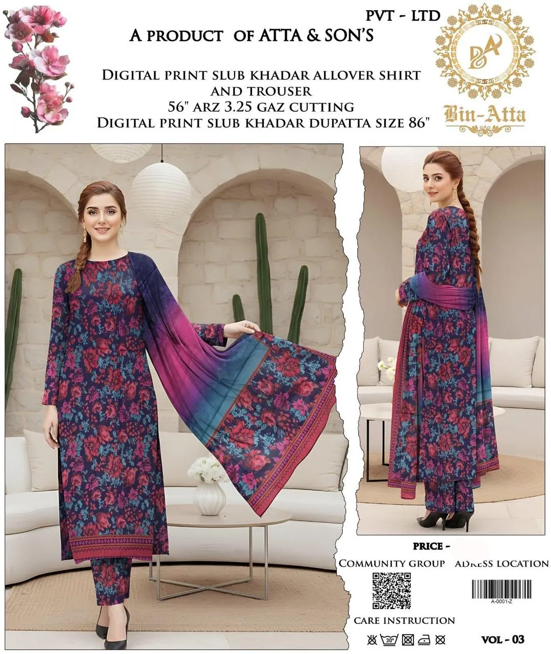 3 Pcs Women's Unstitched Printed Suit