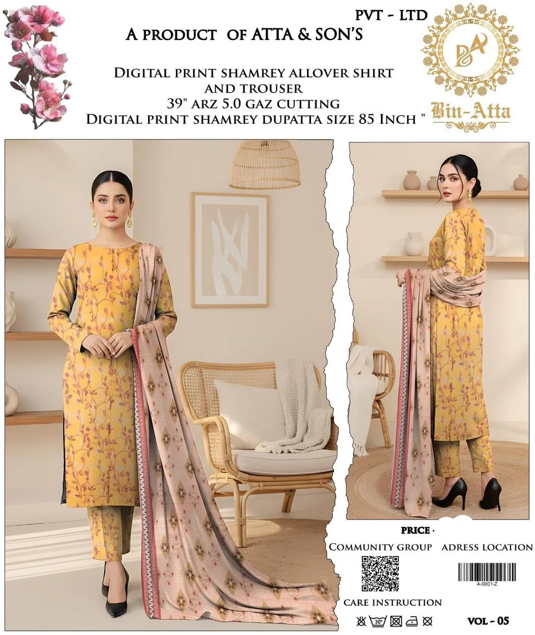 3 Pcs Women's Unstitched Digital Print Suit