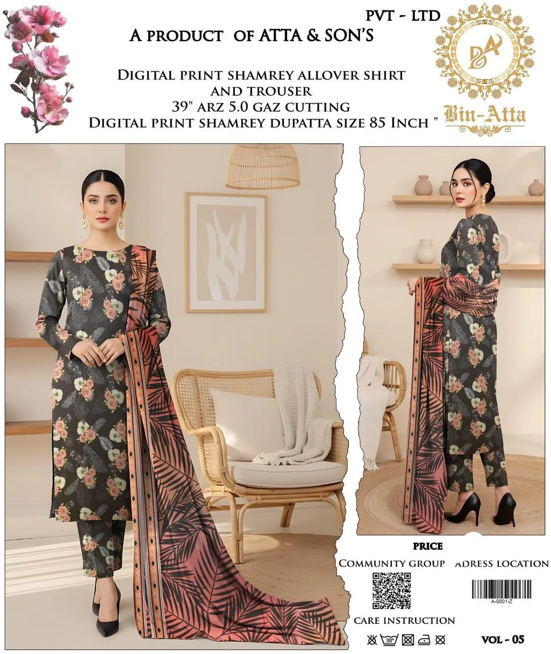 3 Pcs Women's Unstitched Digital Print Suit