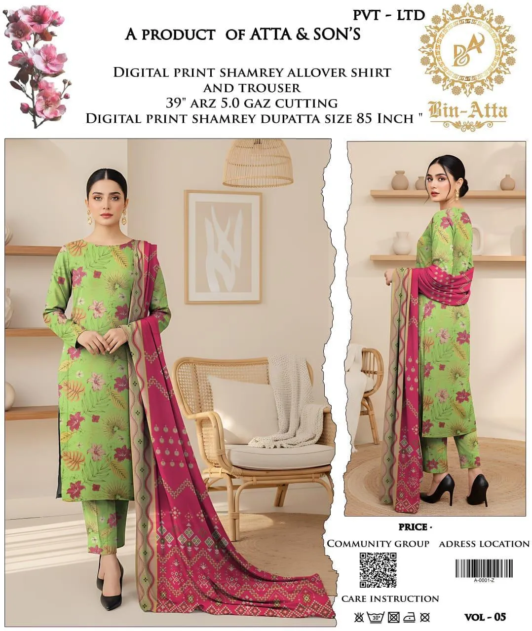 3 Pcs Women's Unstitched Digital Print Suit