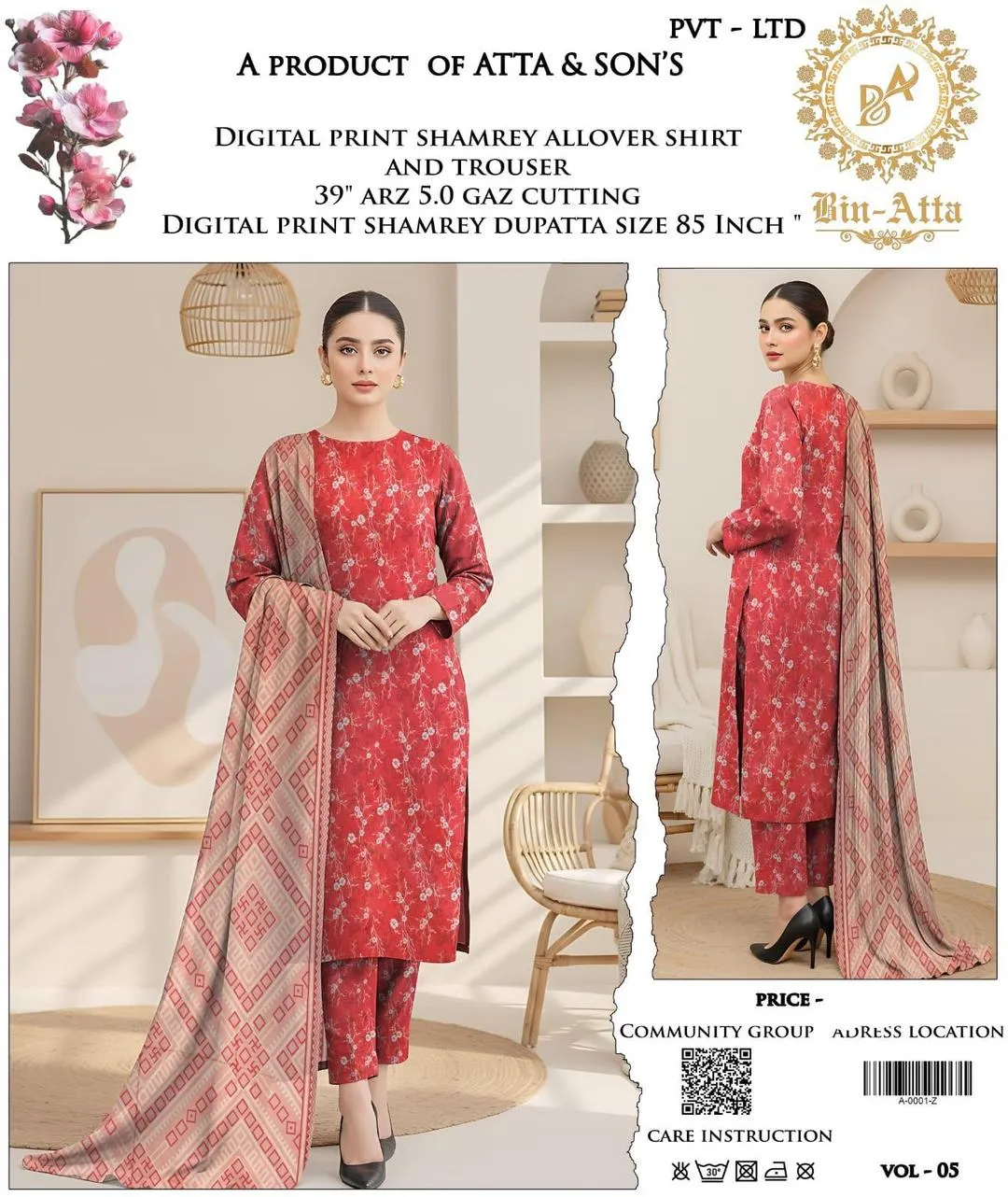 3 Pcs Women's Unstitched Digital Print Suit