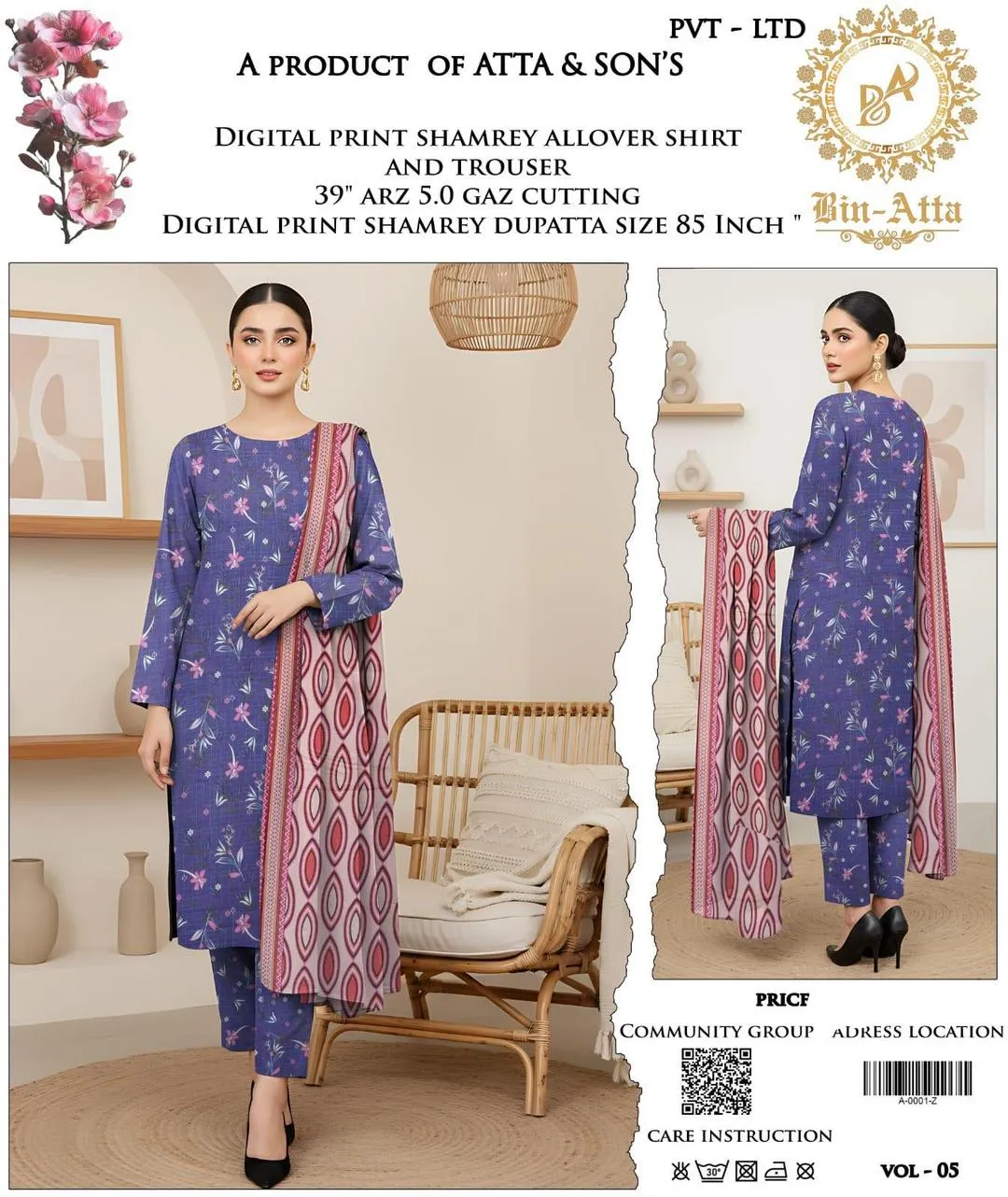 3 Pcs Women's Unstitched Digital Print Suit