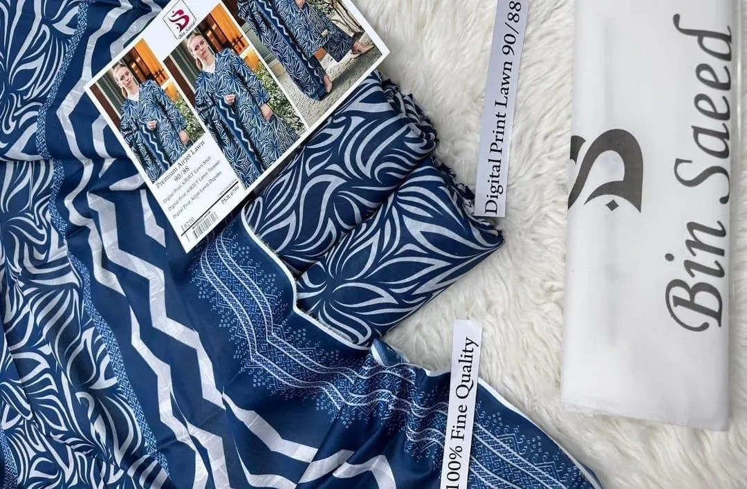 Blue Printed Lawn 3 Pcs Women Suit Set