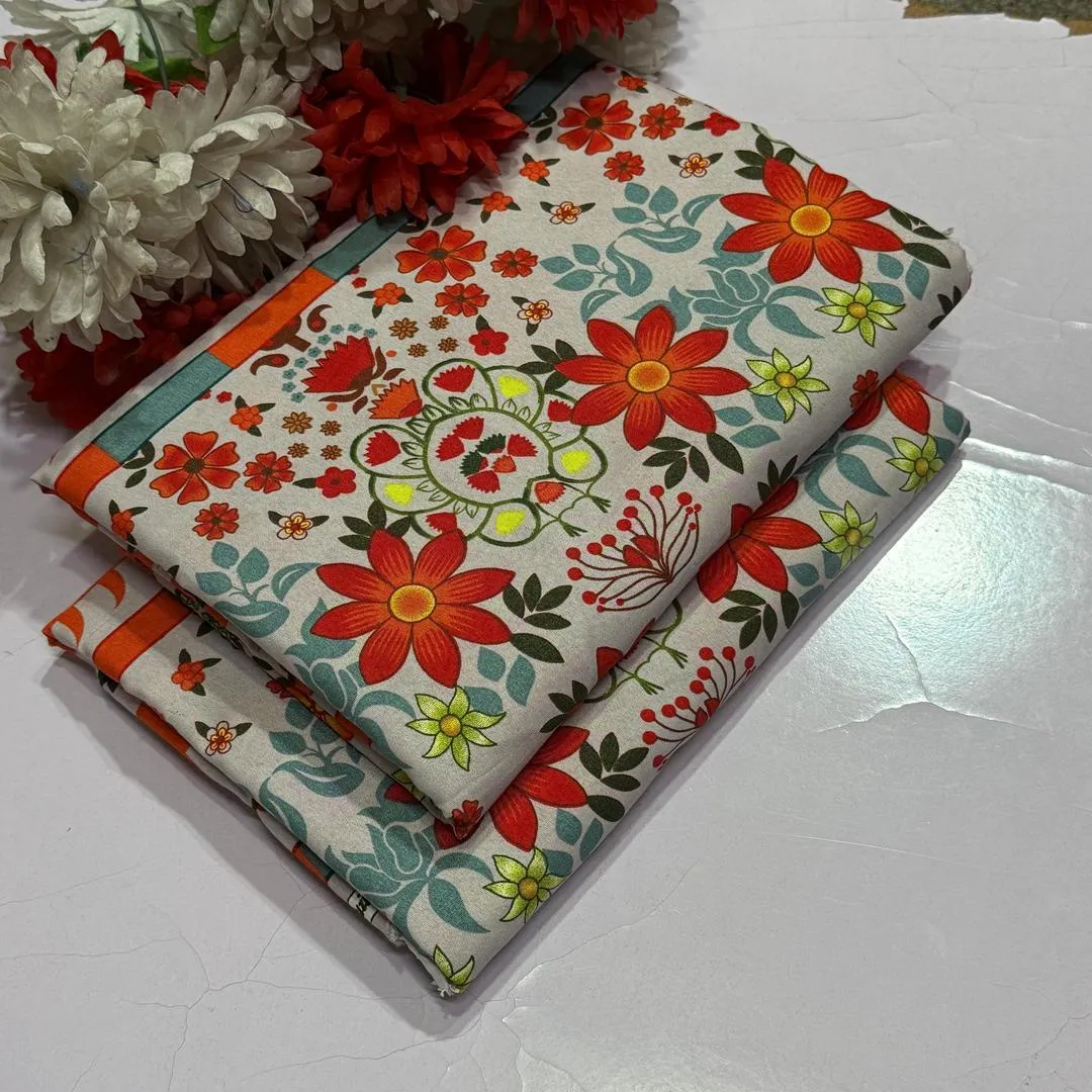 2 Pcs Women's Unstitched Printed Suit