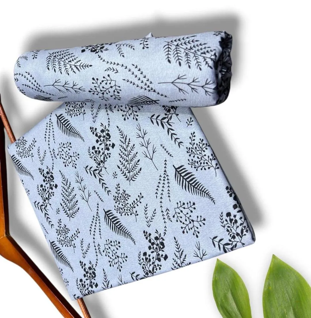 Women Printed Cotton Suit Blue Black Fern Pattern 2M