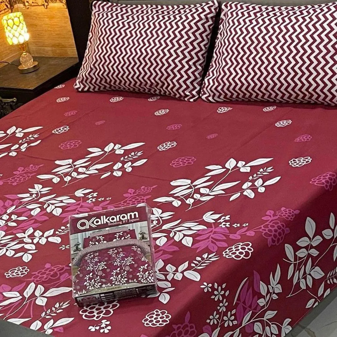 3 Pcs Mix Cotton Printed Double Bedsheet