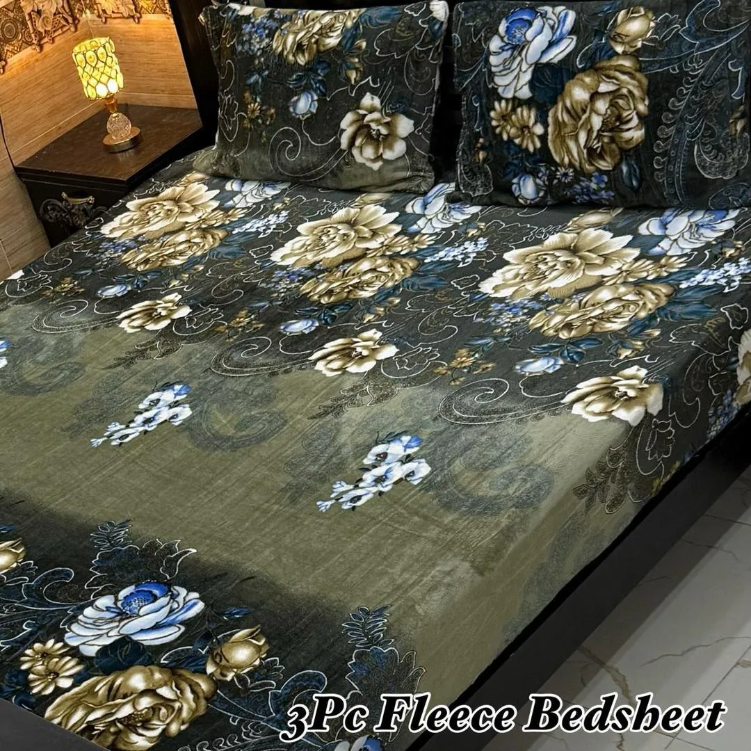 3 Pcs Fleece Printed Double Bedsheet
