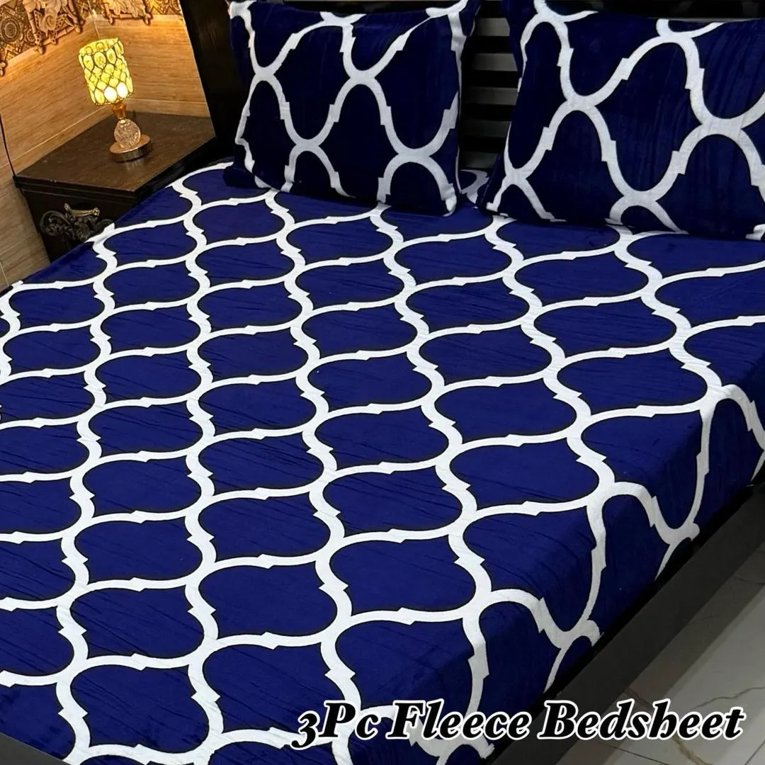 3 Pcs Fleece Printed Double Bedsheet