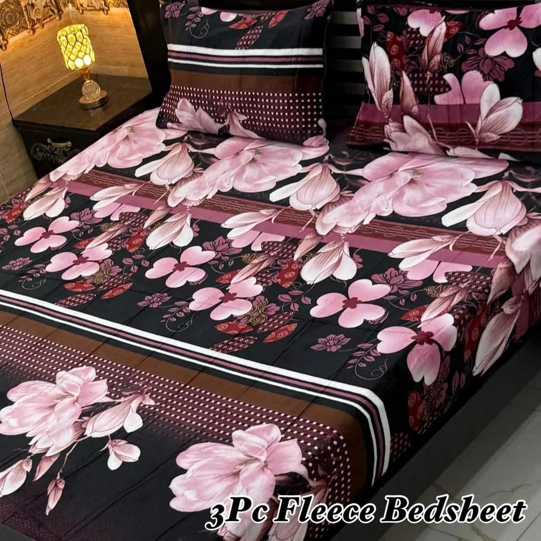3 Pcs Fleece Printed Double Bedsheet