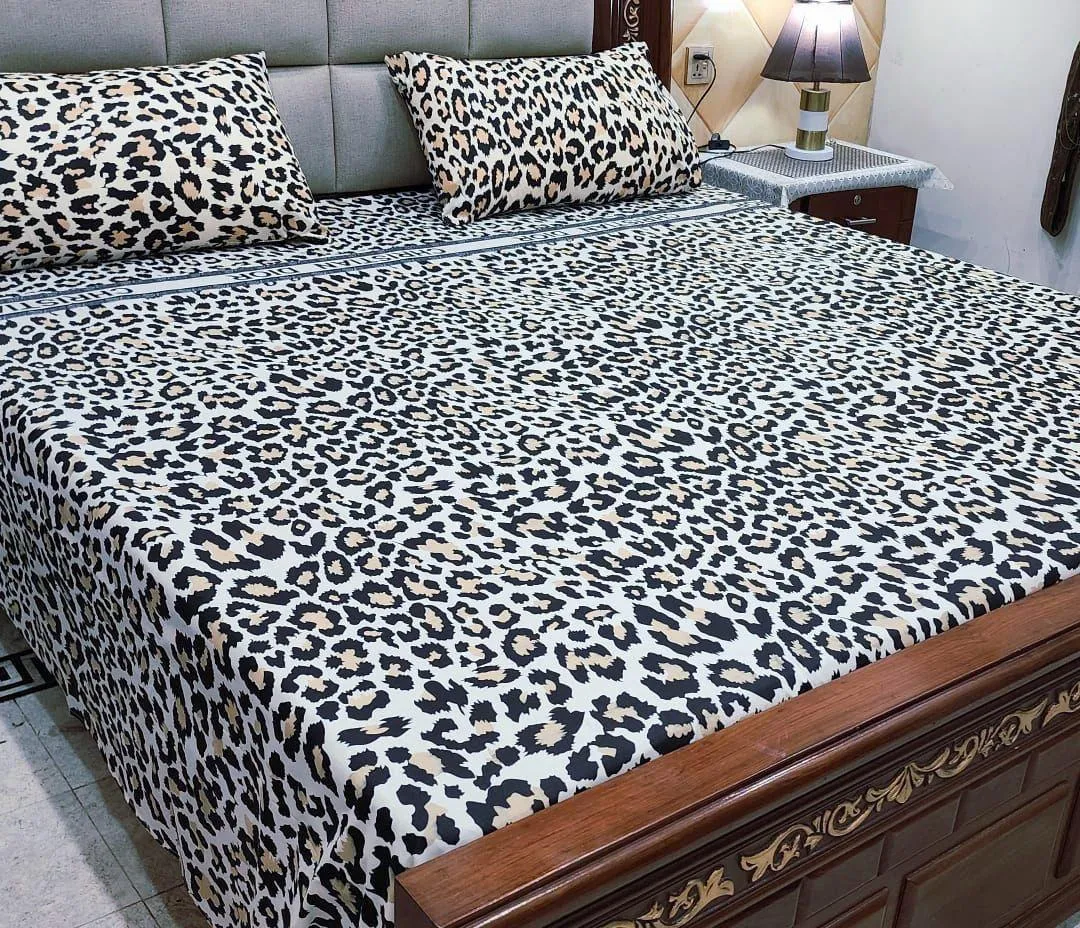 3 Pcs Cotton Printed Double Bedsheet